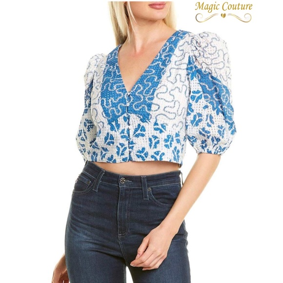 Rebecca Taylor Tops - NWT Rebecca Taylor Long Sleeve Perla V Neck Top in Snow Combo💙🤍💙